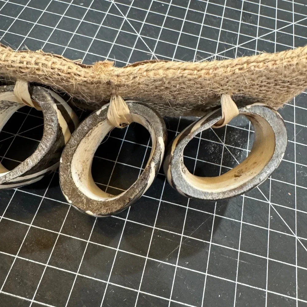 Recycle‎ Zanzibar Hand Carved Bone Napkin Rings Set of 6 Black White Geometric